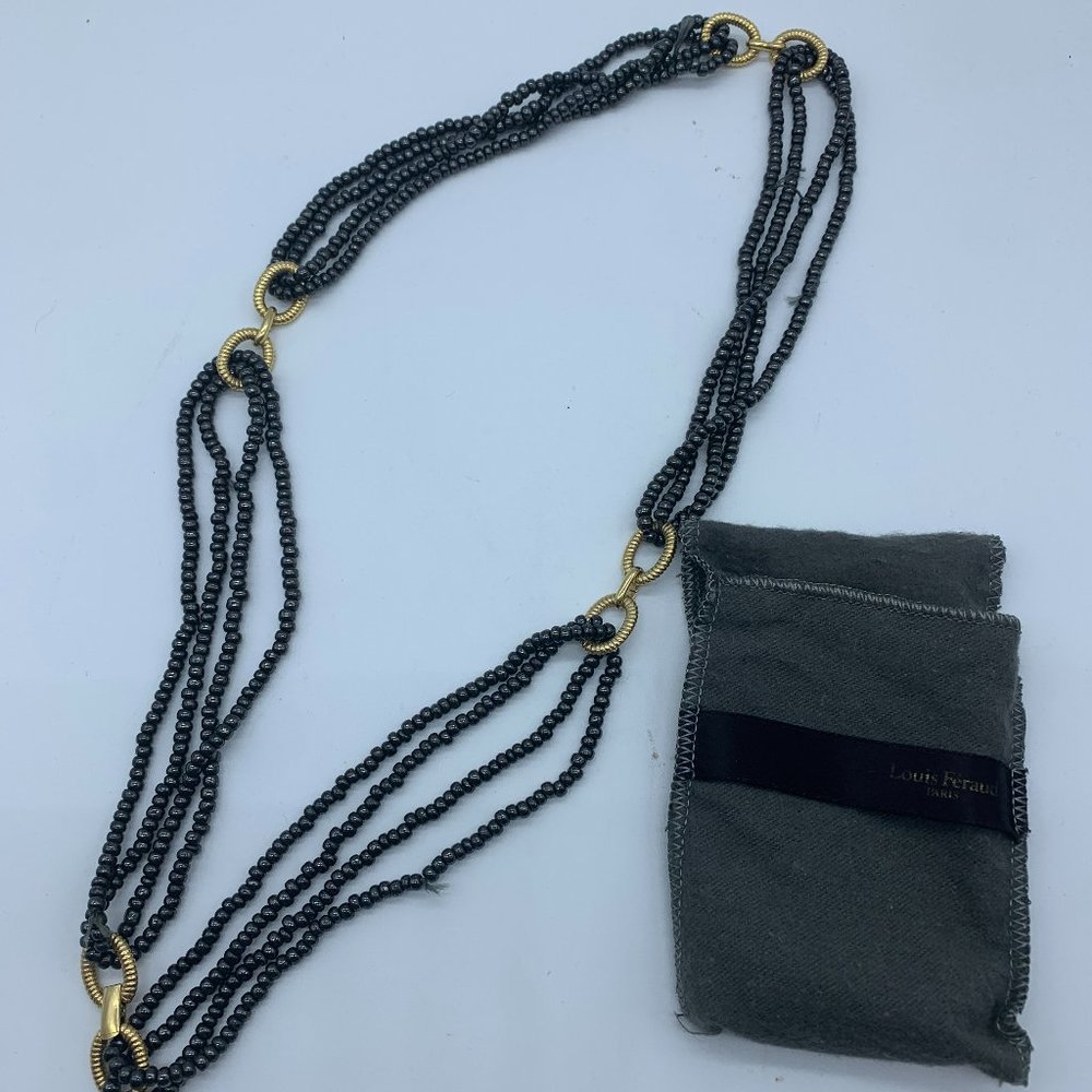 Louis Feraud Black Gold Layered Caviar Beaded With Gold Tone Links Necklace